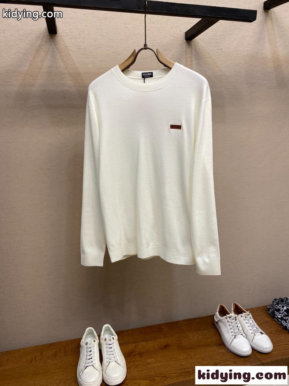 シンプル 上品 クルーネック ニット エルメネジルド・ゼニア セーター 偽物 ホワイト-1