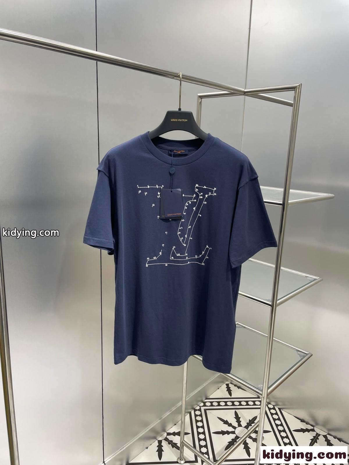 シンプル おしゃれ ロゴ 刺繍 ゆったり 人気 ルイ・ヴィトン Tシャツ コピー 春夏 半袖 トップス カジュアル-1