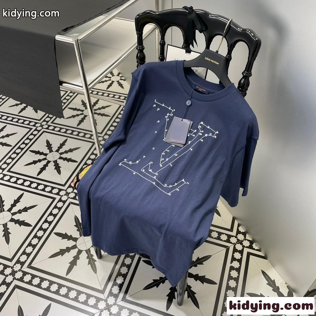 シンプル おしゃれ ロゴ 刺繍 ゆったり 人気 ルイ・ヴィトン Tシャツ コピー 春夏 半袖 トップス カジュアル-2