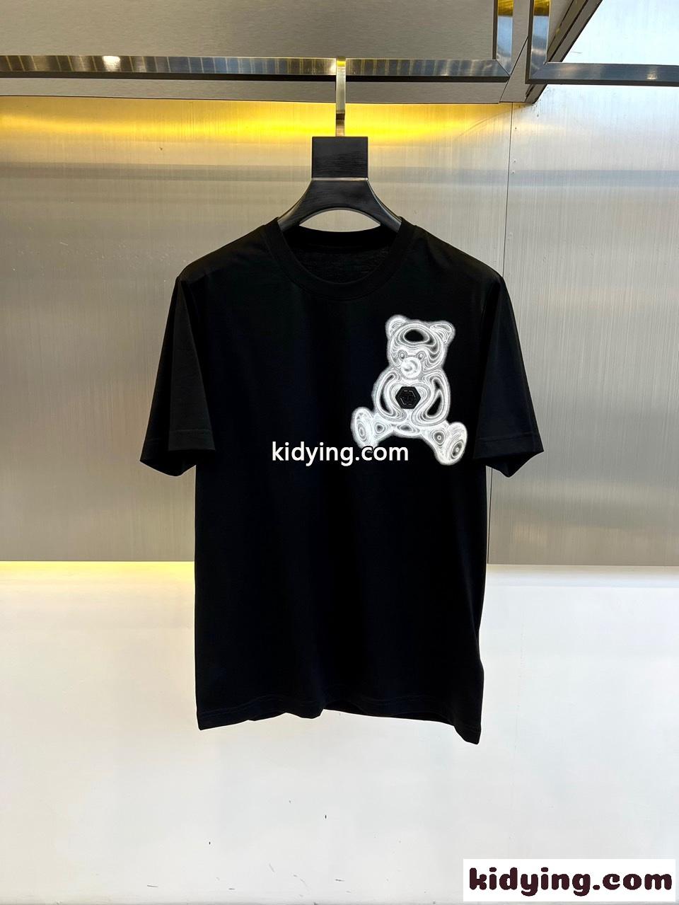 テディベアモチーフ コットン クルーネック フィリッププレイン 半袖Tシャツ コピー ブラック-0