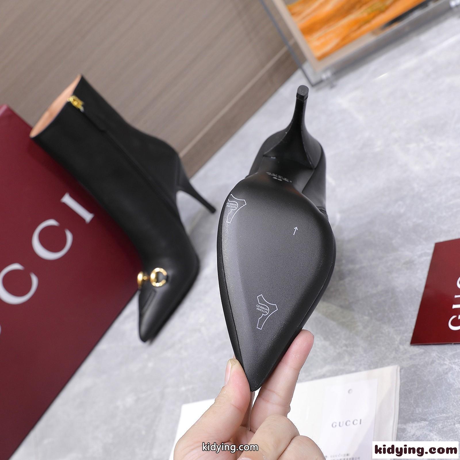Gucci ホースビット レザー アンクルブーツ グッチ ブーツ コピー ポインテッドトゥ ブラック-3