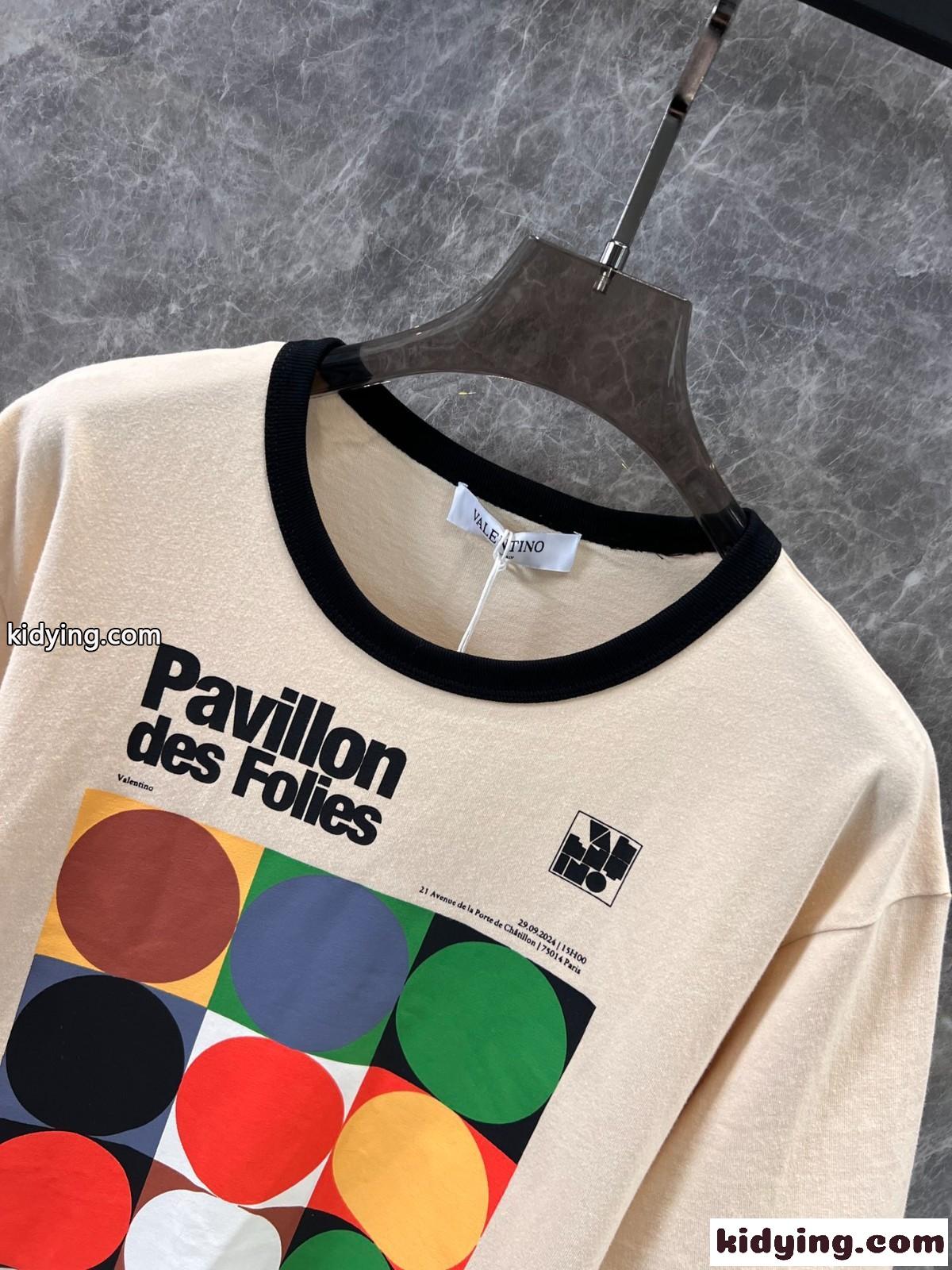 パヴィヨン デ フォリ プリント コットン Tシャツ ヴァレンティノ 半袖Tシャツ スーパーコピー ユニセックス ベージュ-3