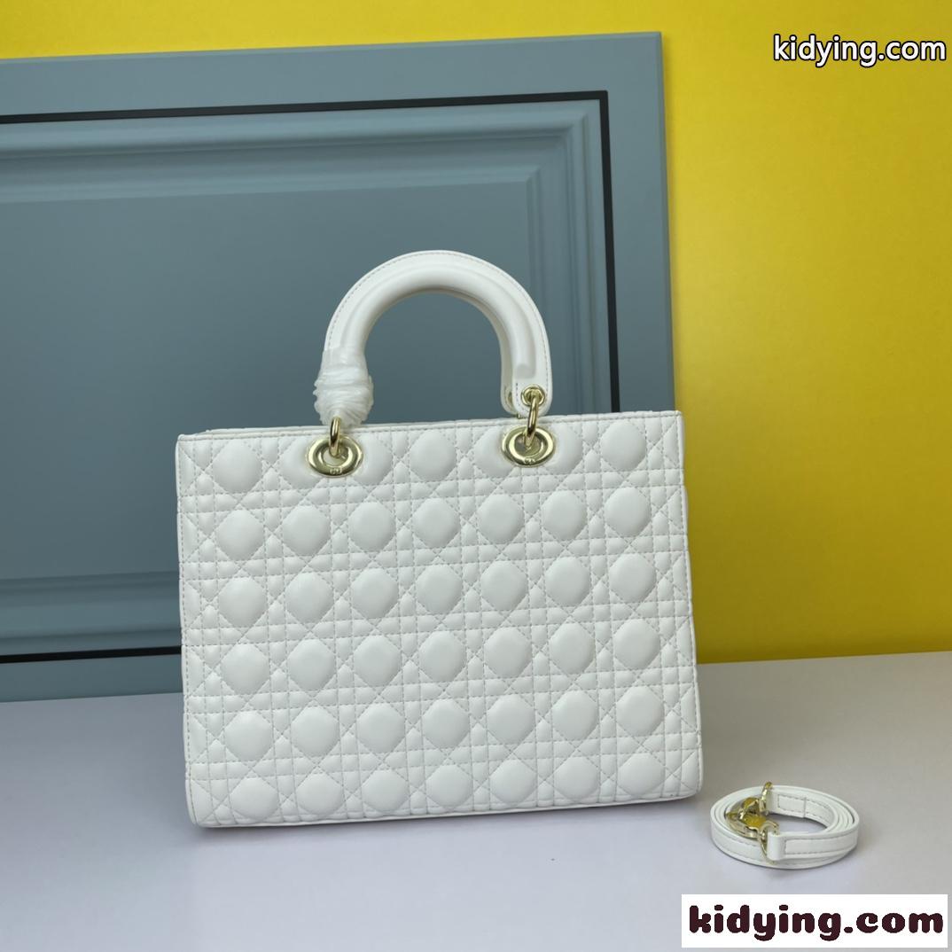 クリスチャン・ディオール スーパーコピー ラムスキン LADY DIOR ラージバッグ ホワイト-0