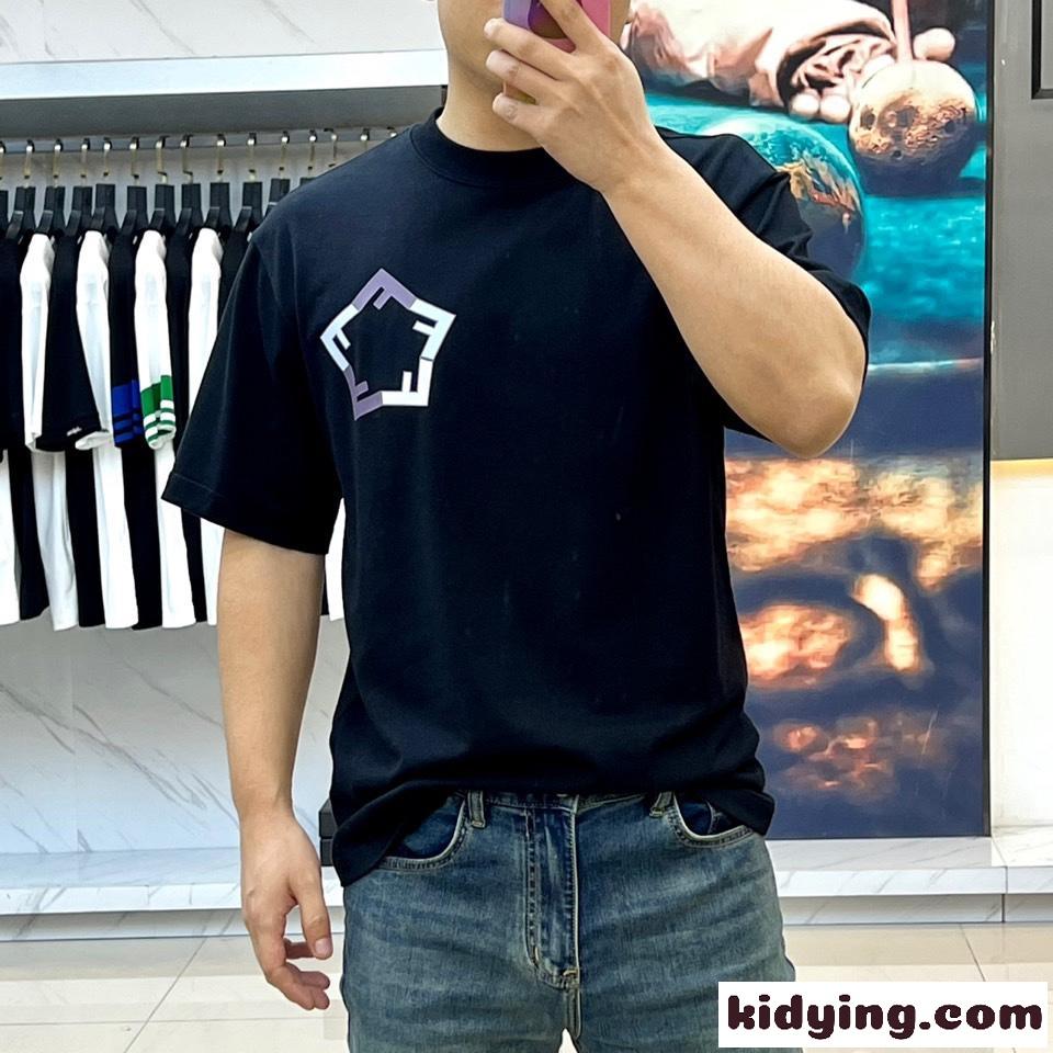 カジュアル ロゴプリント クルーネック フェンディ 半袖Tシャツ コピー ブラック-1