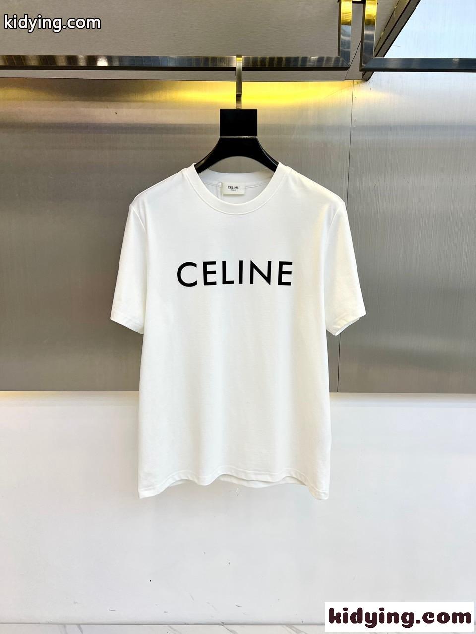 シンプル 着回し ロゴプリント クルーネック セリーヌ Tシャツ コピー 半袖Tシャツ ホワイト-0