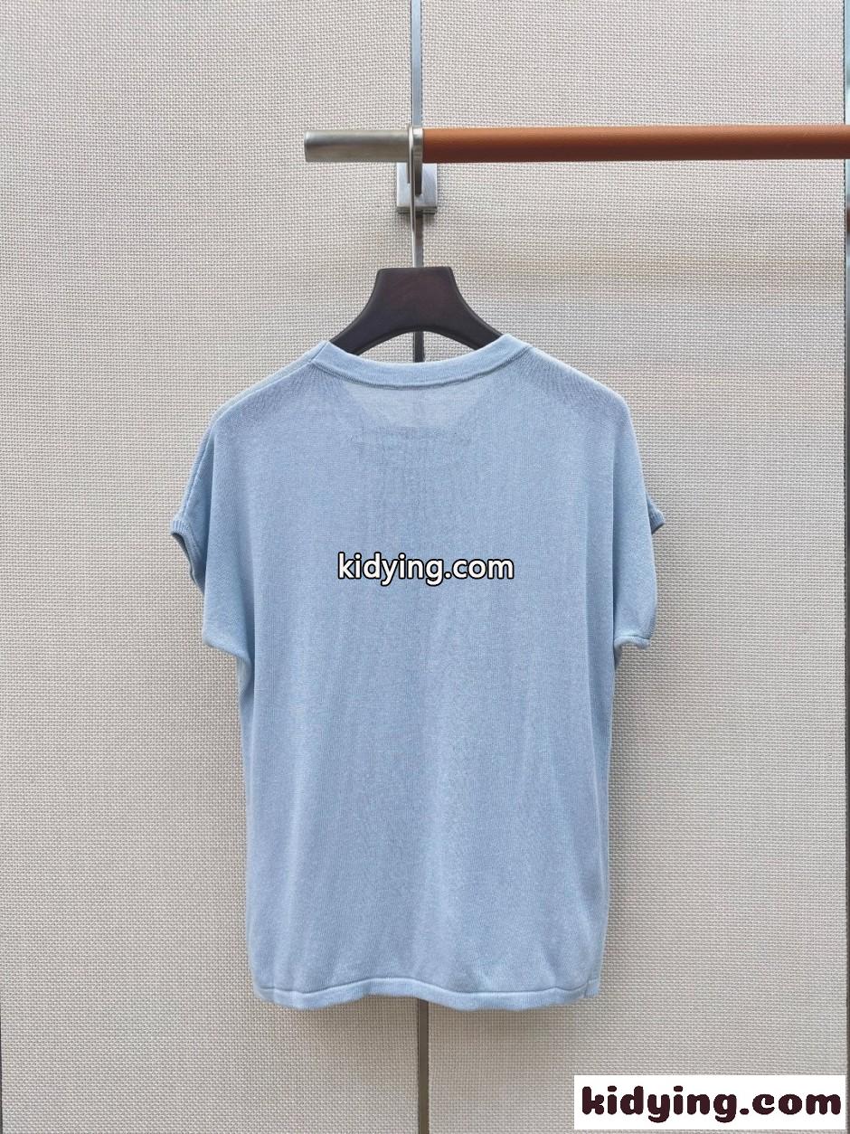 ボウタイ付き ショートスリーブニット クリスチャン・ディオール Tシャツ 偽物 ライトブルー-4