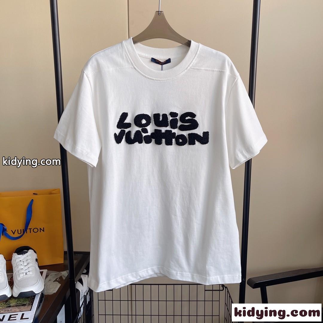 ユニセックス ベーシック ロゴ ルイ・ヴィトン Tシャツ コピー ゆったり カジュアル 半袖 トップス ホワイト ブラック-3