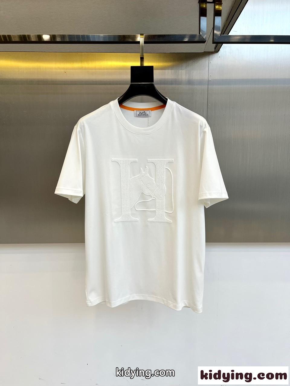 シンプル クルーネック 半袖Tシャツ エルメス Tシャツ 偽物 合わせやすい ホワイト-0