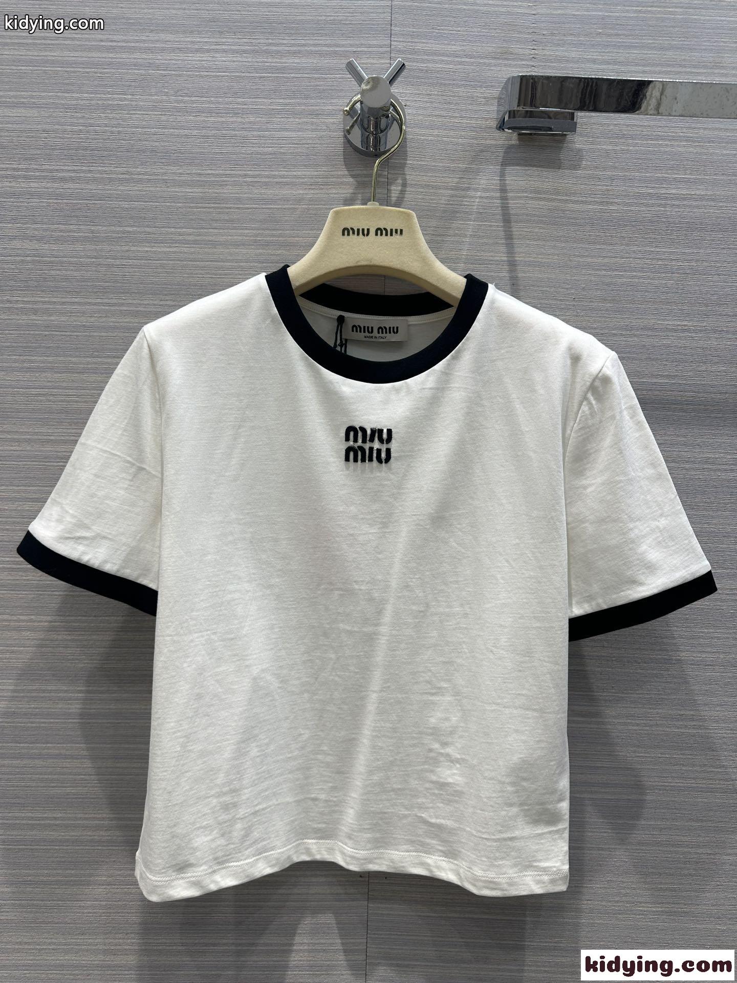 人気 ロゴ コットン 半袖Tシャツ ミュウミュウ Tシャツ コピー ホワイト-2