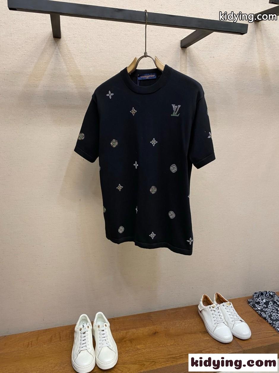 エンベリッシュド ショートスリーブ クルーネック ルイ・ヴィトン Tシャツ コピー ブラック-1