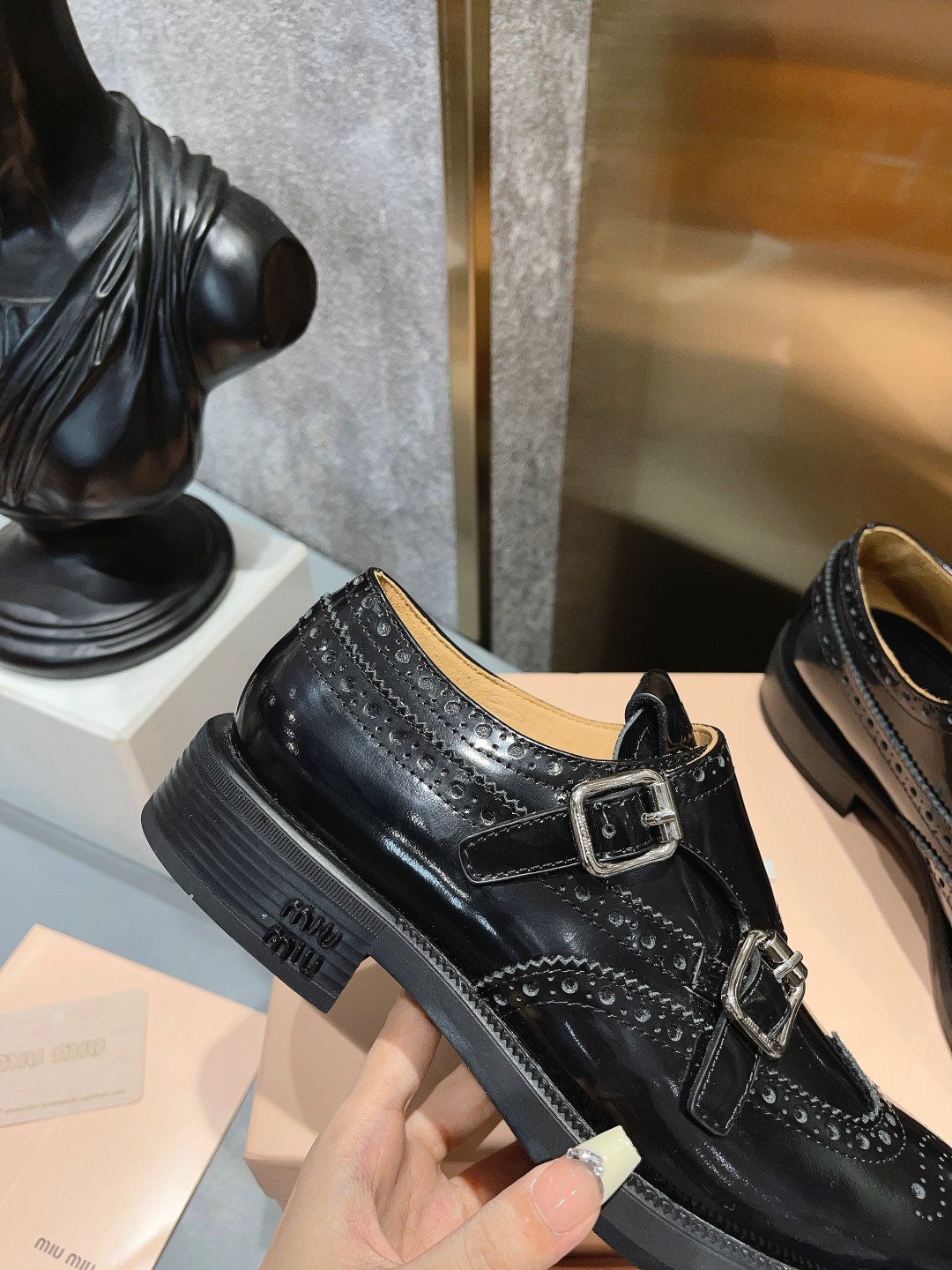 MiuMiu×Churchs 新作 ミュウミュウ シューズ コピー レディース レザー ブラック-0