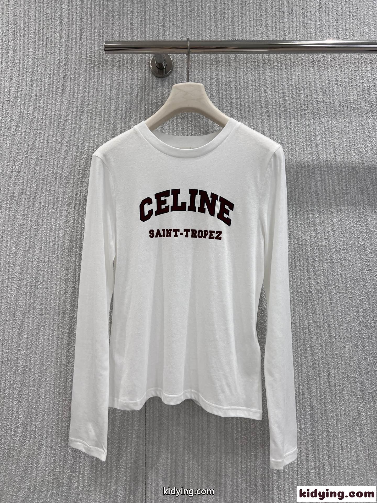 ベーシック カレッジロゴ 長袖Tシャツ セリーヌ Tシャツ 偽物 コットン ホワイト-0