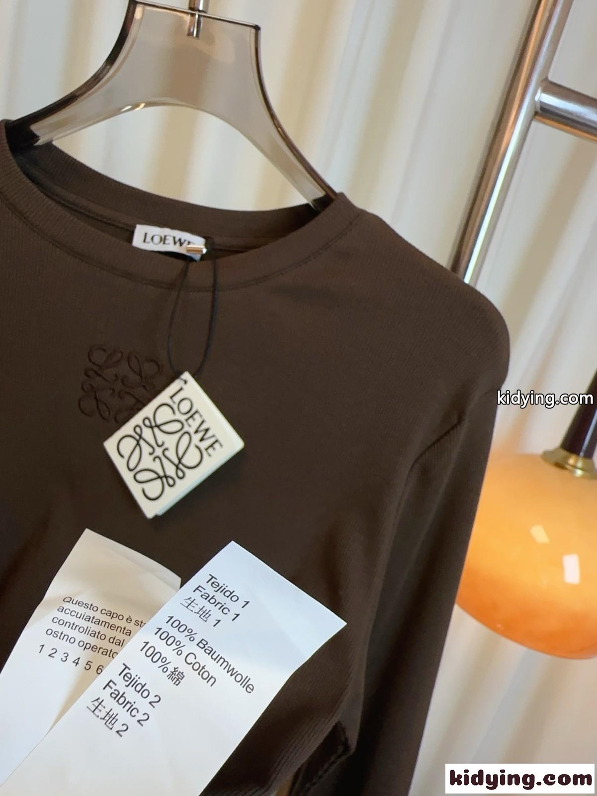 アナグラム リブ 長袖Tシャツ ロエベ Tシャツ 偽物 合わせやすい ダークブラウン-2