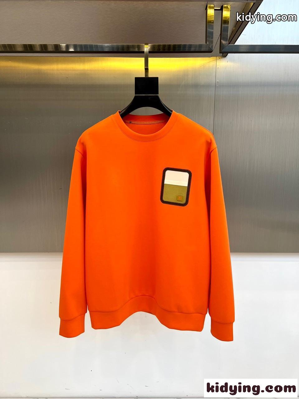 カジュアル クルーネック スウェットシャツ エルメス Tシャツ コピー オレンジ-0