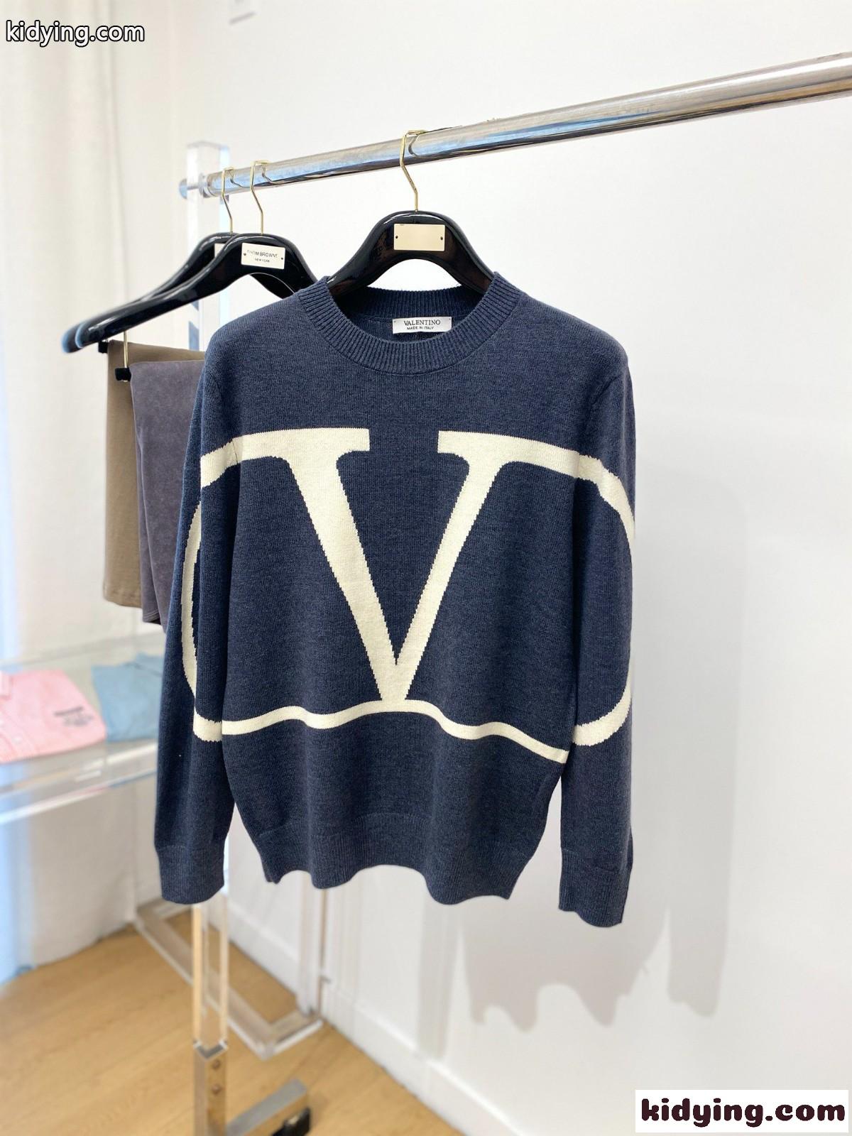 カジュアル Vロゴ クルーネック ヴァレンティノ セーター コピー グレー-0