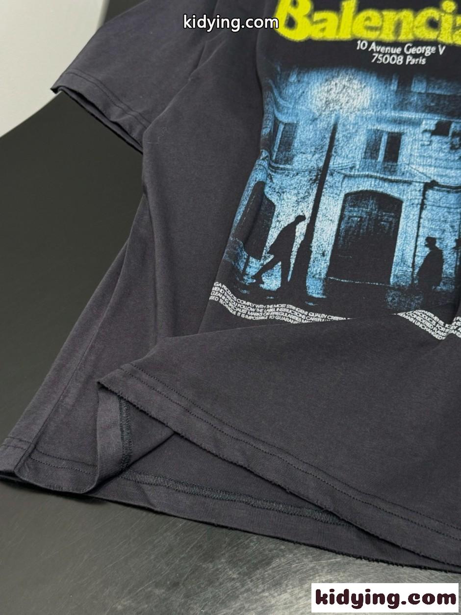 ユニセックス プリント クルーネック 半袖Tシャツ バレンシアガ Tシャツ 偽物-3