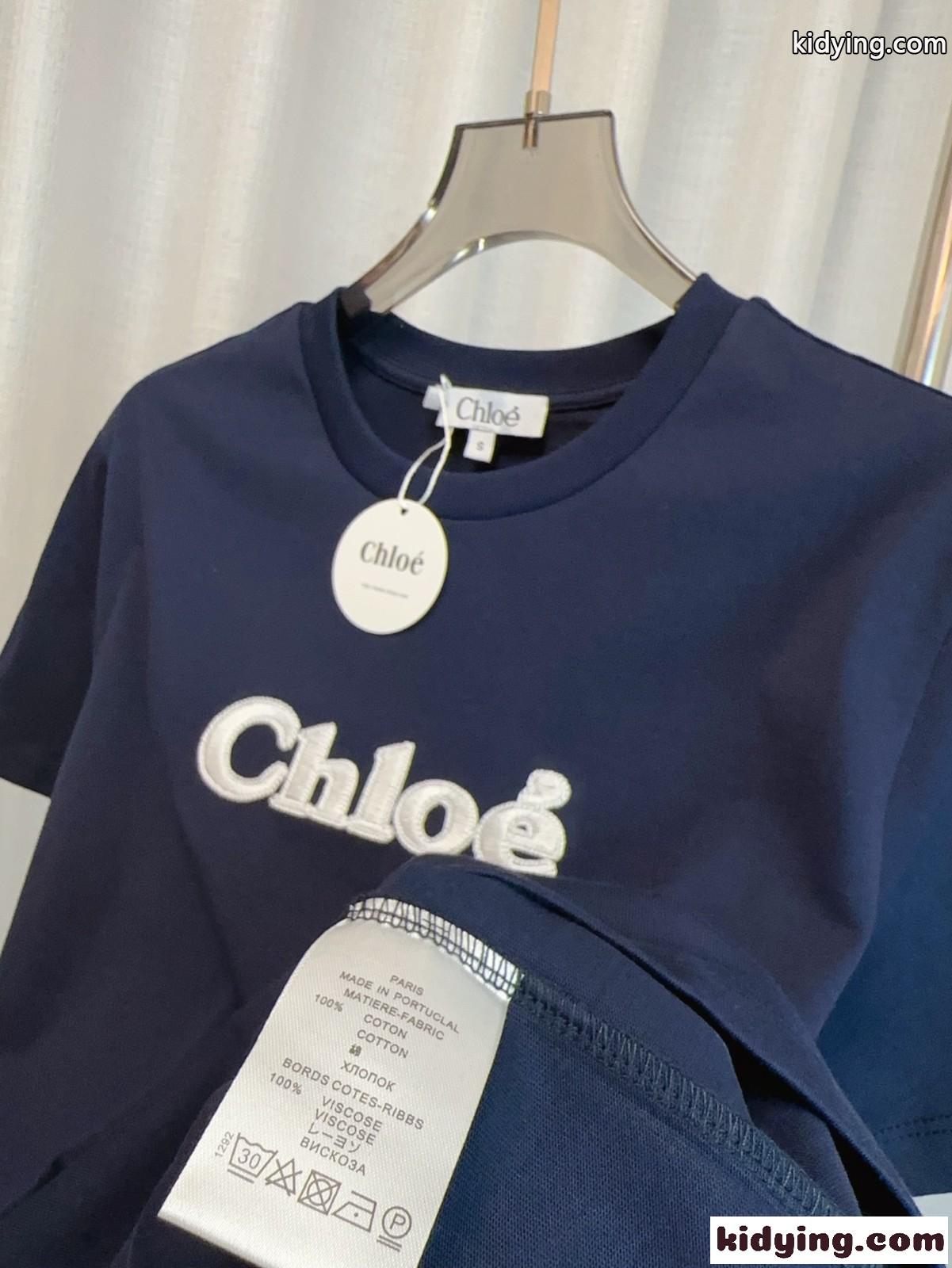 シンプル ロゴ入り 半袖Tシャツ クロエ Tシャツ スーパーコピー クルーネック ブルー-4