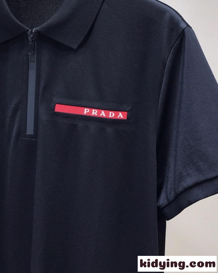上品 着心地いい コットン 半袖 ポロシャツ プラダ Tシャツ コピー メンズ ブラック-1