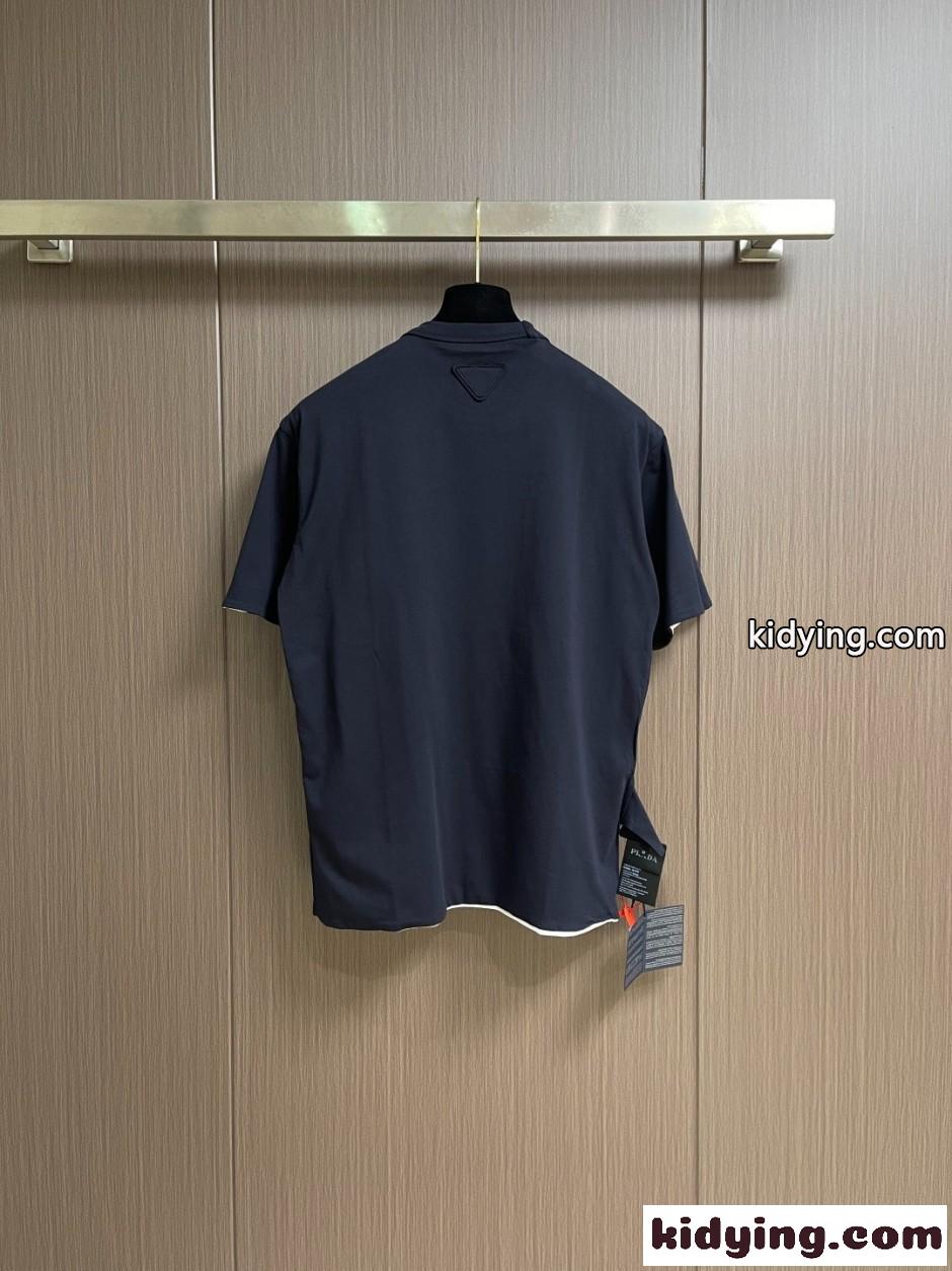 着回し 合わせやすい リバーシブル 半袖Tシャツ プラダ Tシャツ 偽物 ネイビー-4
