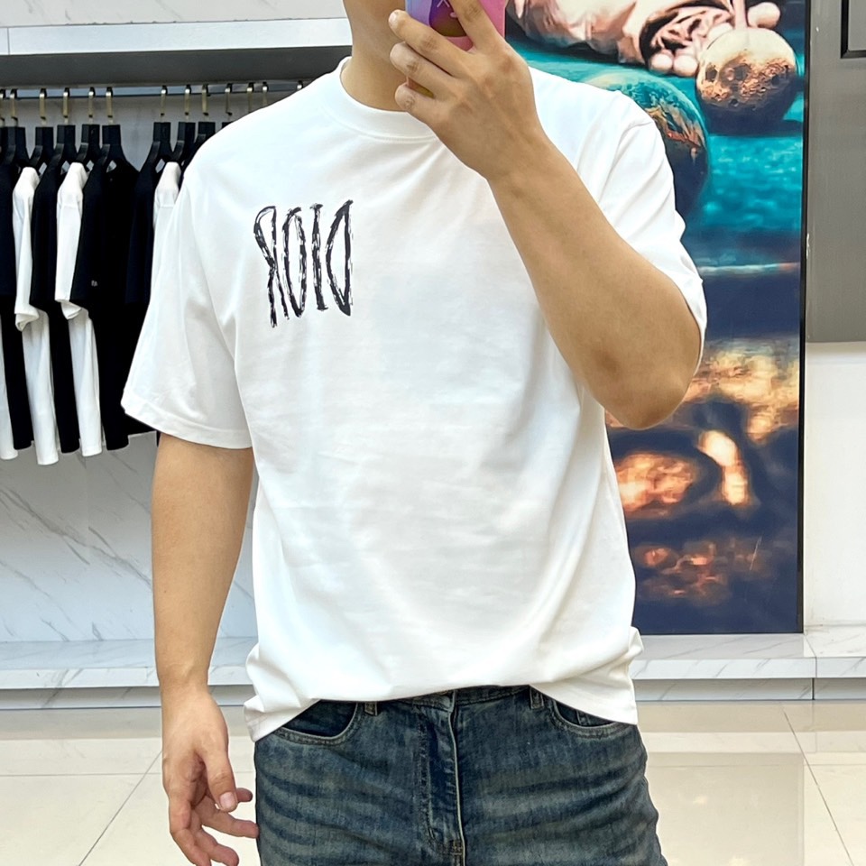 カジュアル ロゴプリント 半袖Tシャツ クリスチャン・ディオール Tシャツ 偽物 ホワイト-1