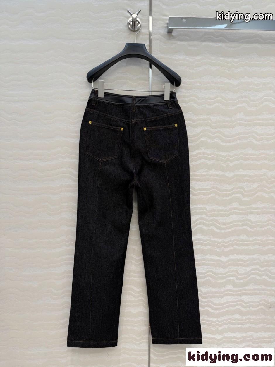 レザーアクセント ジーンズ ルイ・ヴィトン パンツ コピー デニムパンツ-3