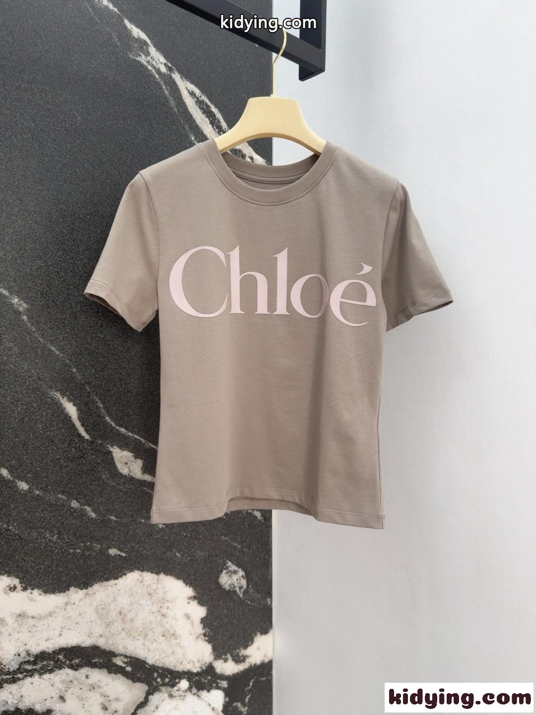 シンプル ロゴ入り コットン半袖Tシャツ クロエ Tシャツ スーパーコピー レディース-1