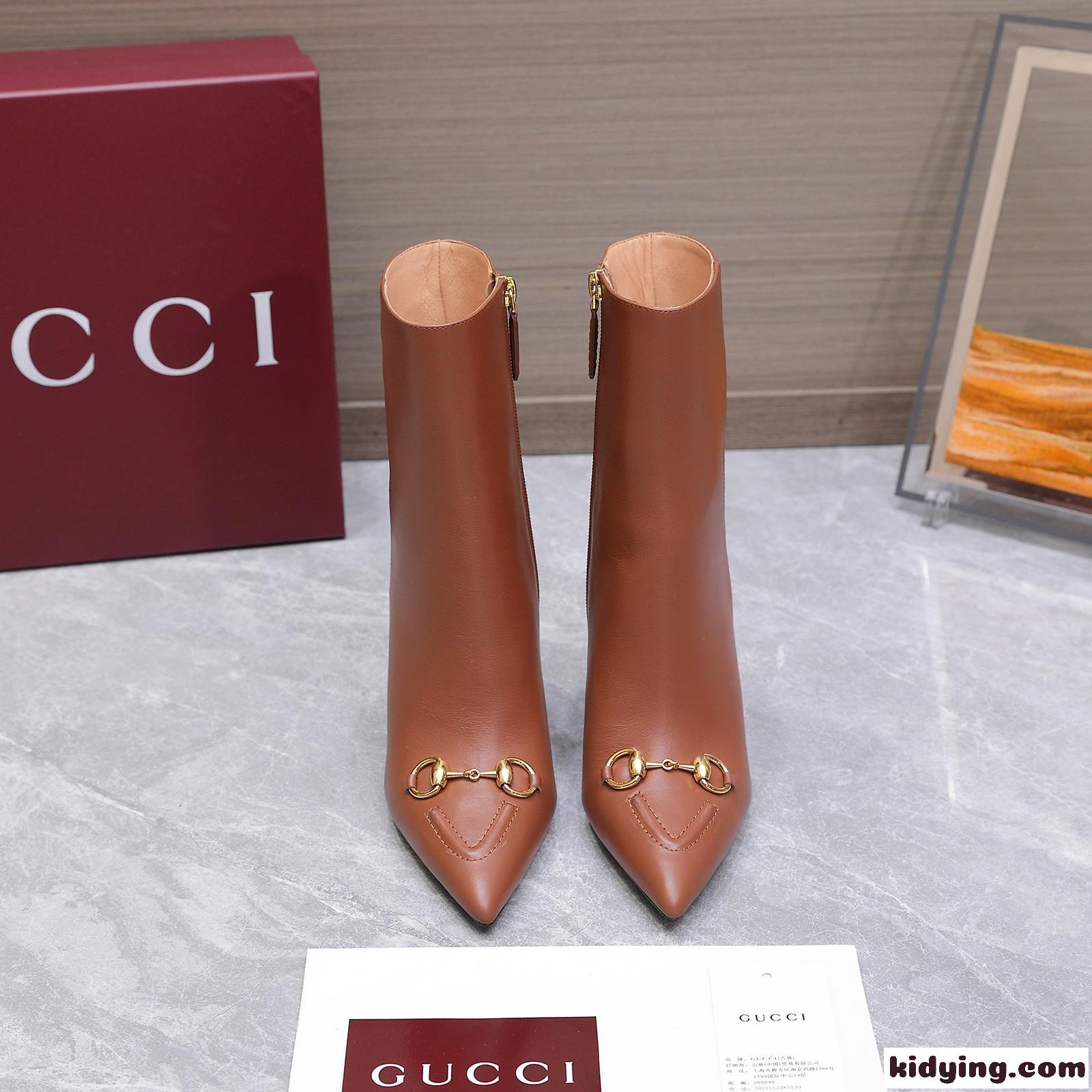 Gucci ホースビット レザー アンクルブーツ グッチ ブーツ コピー ポインテッドトゥ ブラウン-4