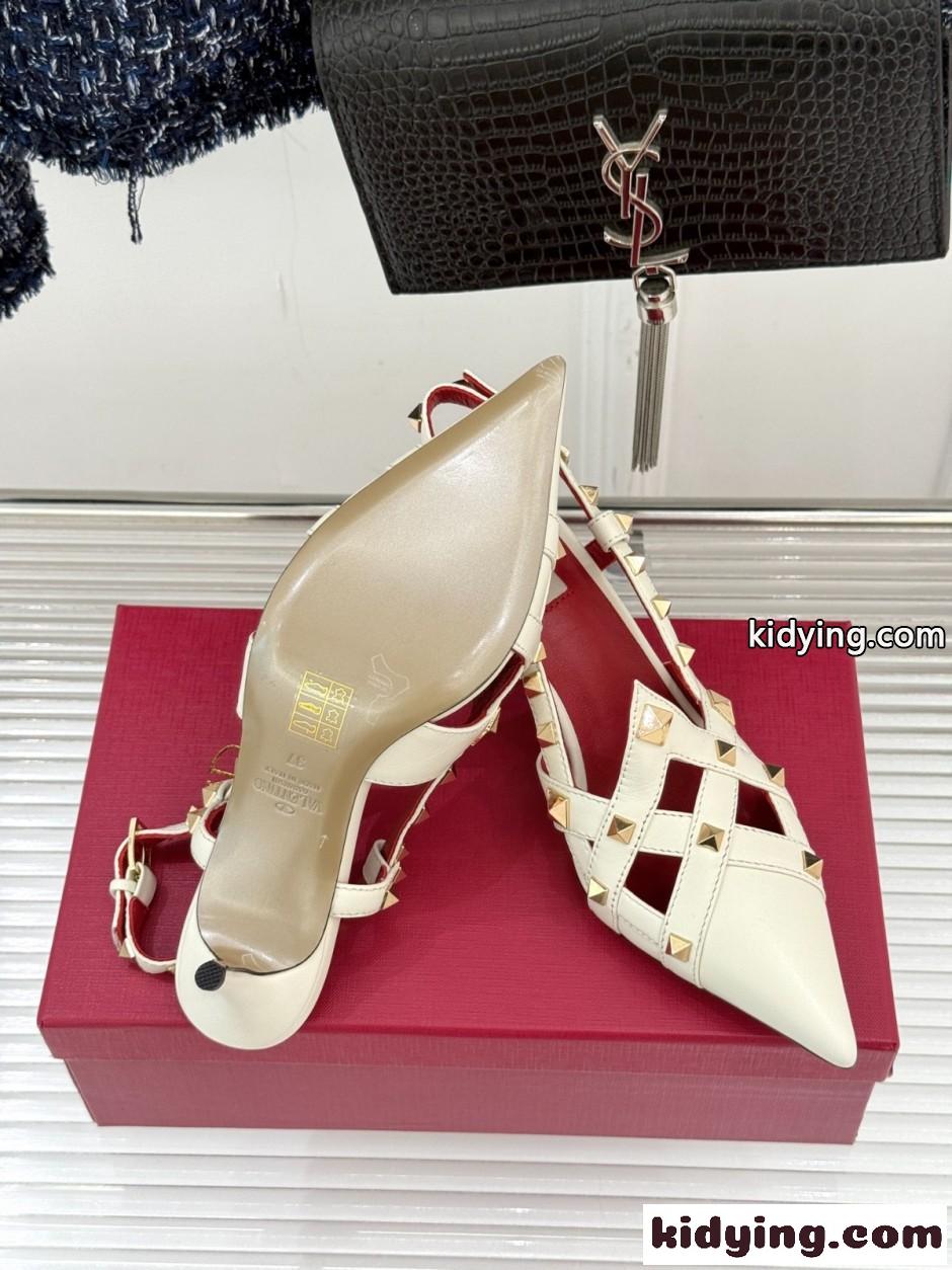 洗練された エレガント ミドルヒール スリングバックパンプス ヴァレンティノ 偽物 ホワイト-3
