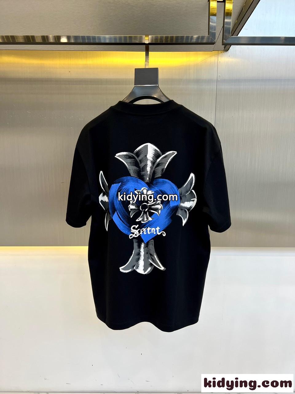 ストリート カジュアル コットン 半袖Tシャツ クロムハーツ Tシャツ コピー ブラック-4