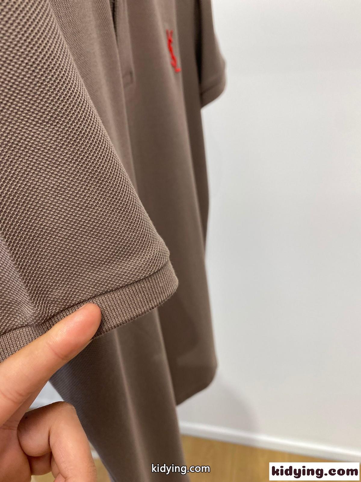 シンプル 合わせやすい コットン イヴ・サンローラン Tシャツ コピー 半袖 ポロシャツ カーキ-3