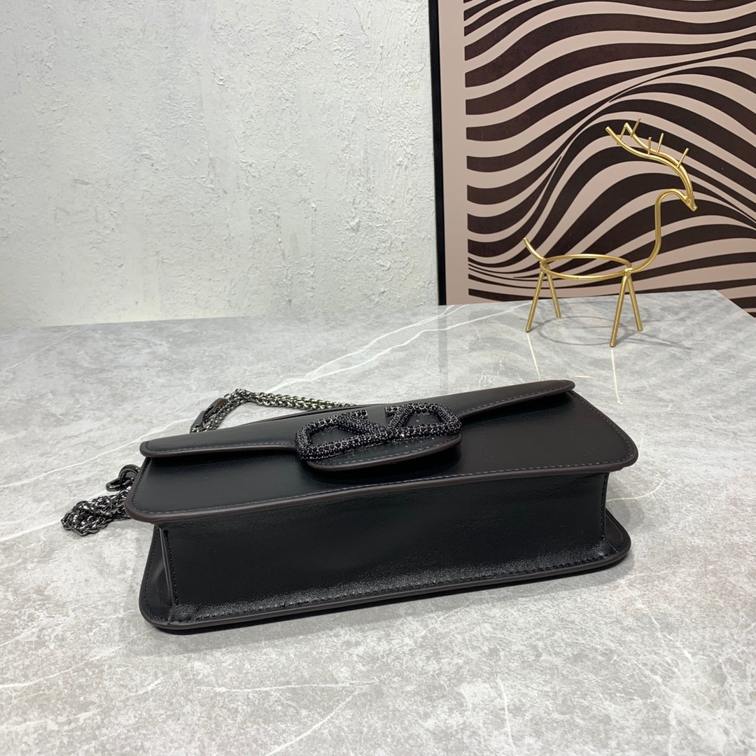クリスタル Vロゴ ヴァレンティノ バッグ コピー レディース ショルダーバッグ ブラック-3