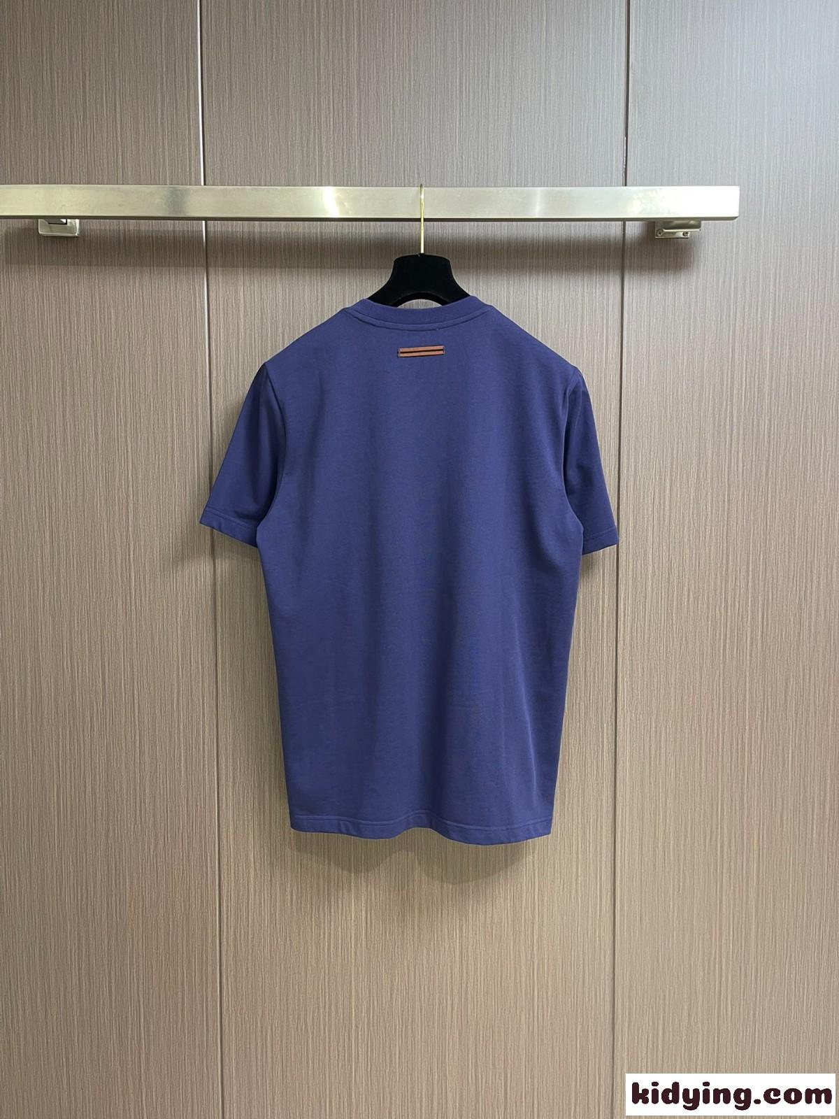 シンプル ロゴ クルーネック 半袖Tシャツ エルメネジルド・ゼニア Tシャツ コピー-2