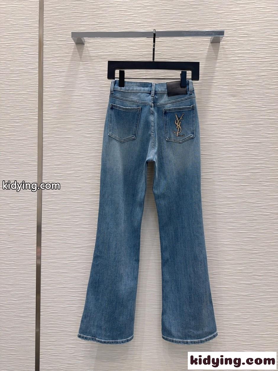 フレア デニムパンツ イヴ・サンローラン ジーンズ 偽物 合わせやすい ブルー-4
