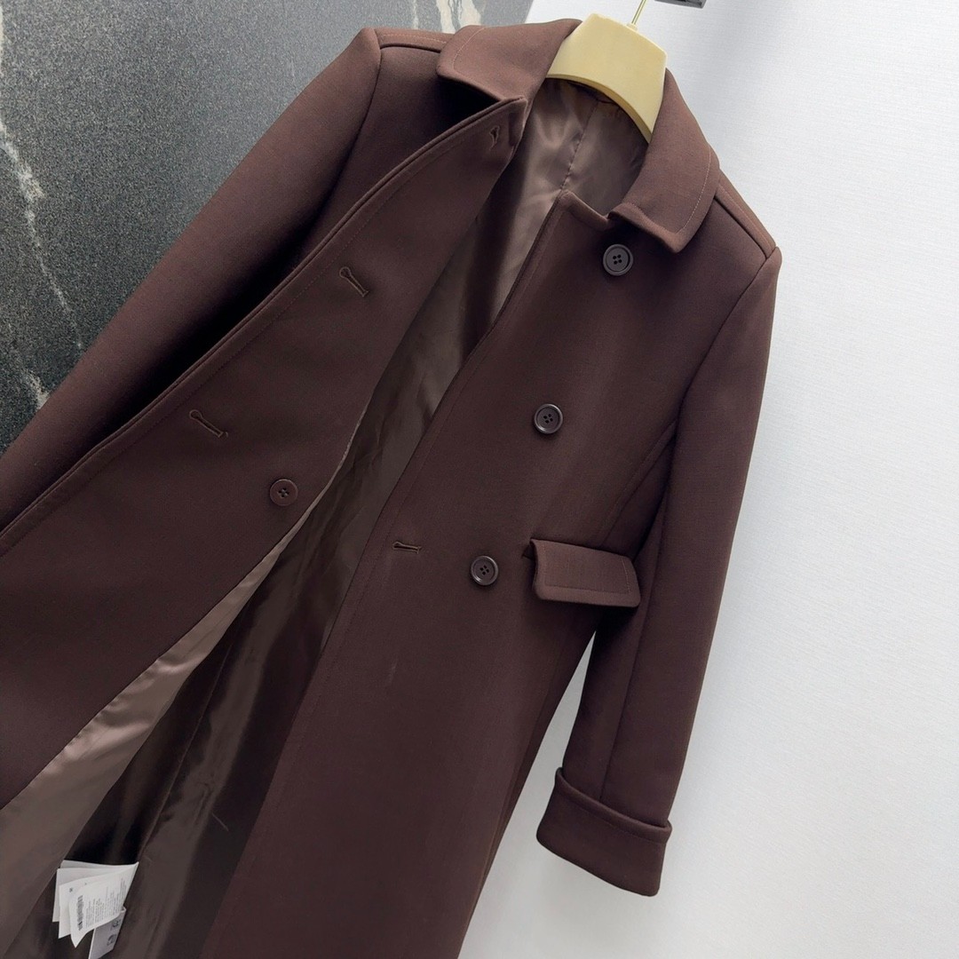 ダブルブレスト ウールブレンド ロングコート ミュウミュウ ジャケット コピー ブラウン-3