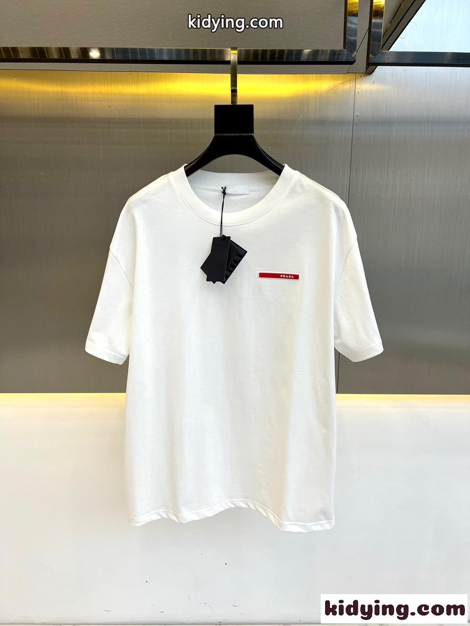 定番 クルーネック コットン 半袖Tシャツ プラダ Tシャツ コピー ホワイト-0