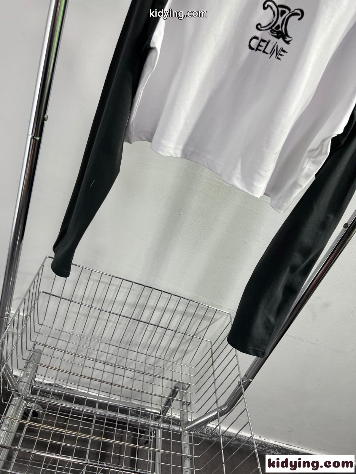 カジュアル 合わせやすい 配色 クルーネック 長袖Tシャツ セリーヌ Tシャツ コピー-0