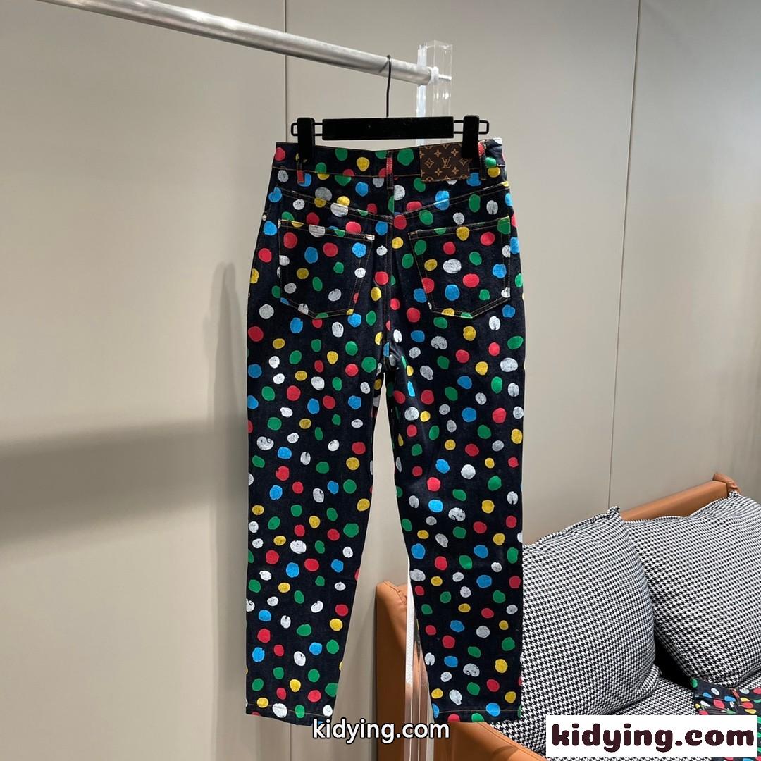 LV × YK ペインティッド ドット ジーンズ ルイヴィトン ジーンズ コピーデニムパンツ-1