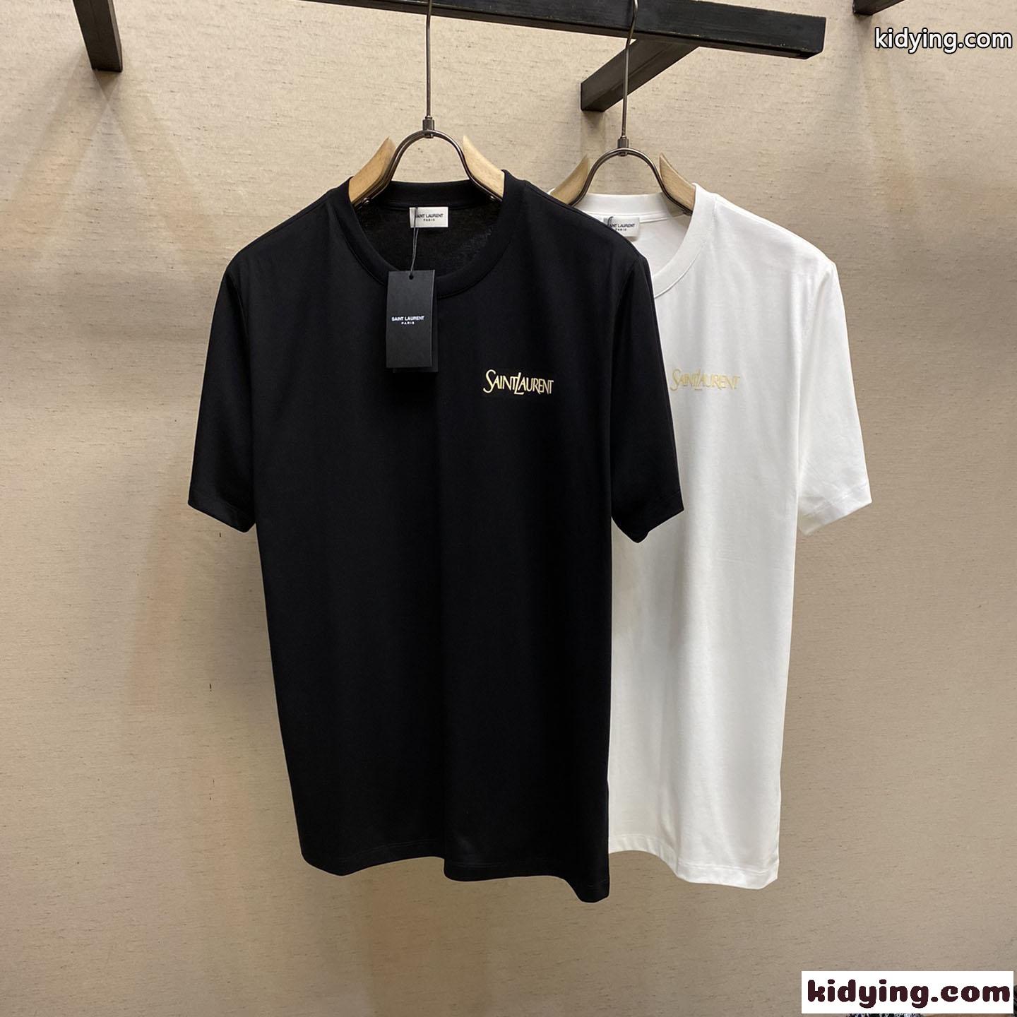 ベーシック ロゴ クルーネック コットン 半袖Tシャツ イヴ・サンローラン Tシャツ コピー-0