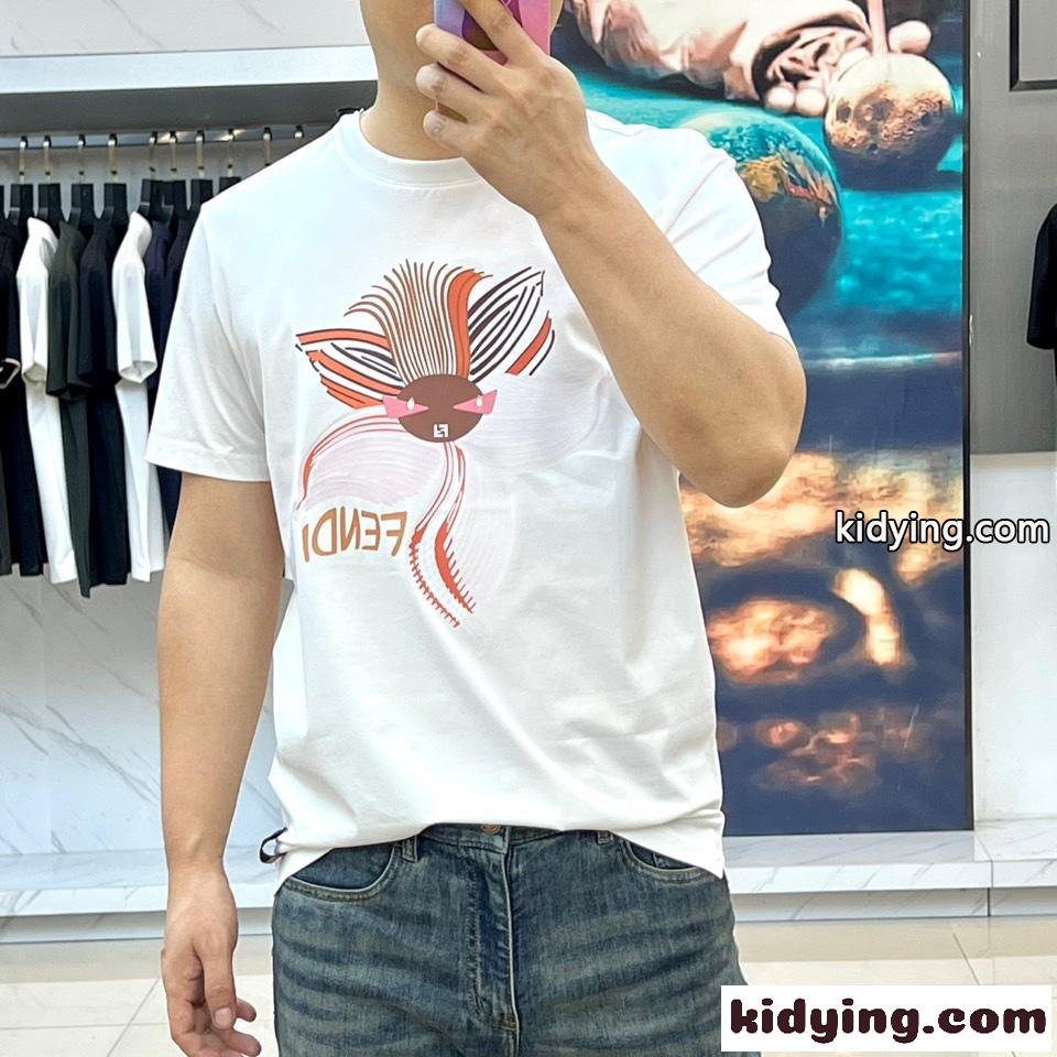 カジュアル プリント コットン 半袖Tシャツ フェンディ Tシャツ 偽物 ホワイト-2