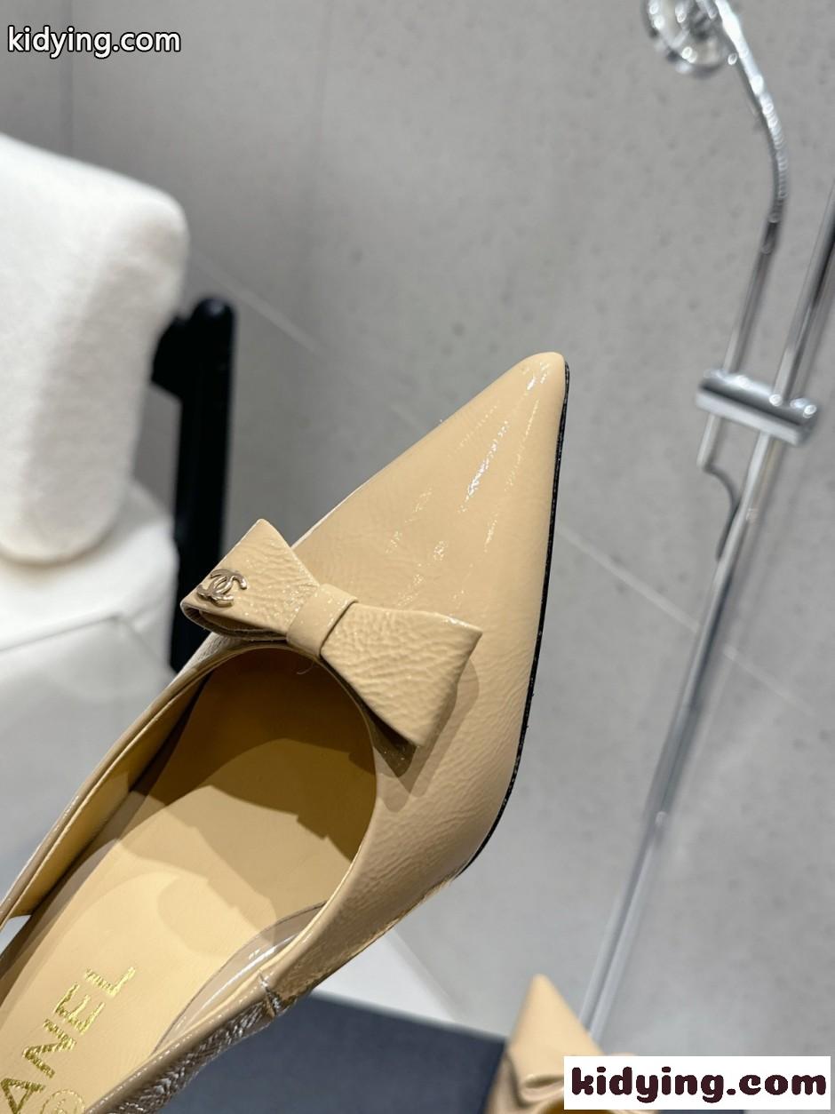エレガント リボン スリングバックパンプス シャネル パンプス コピー ベージュ-0