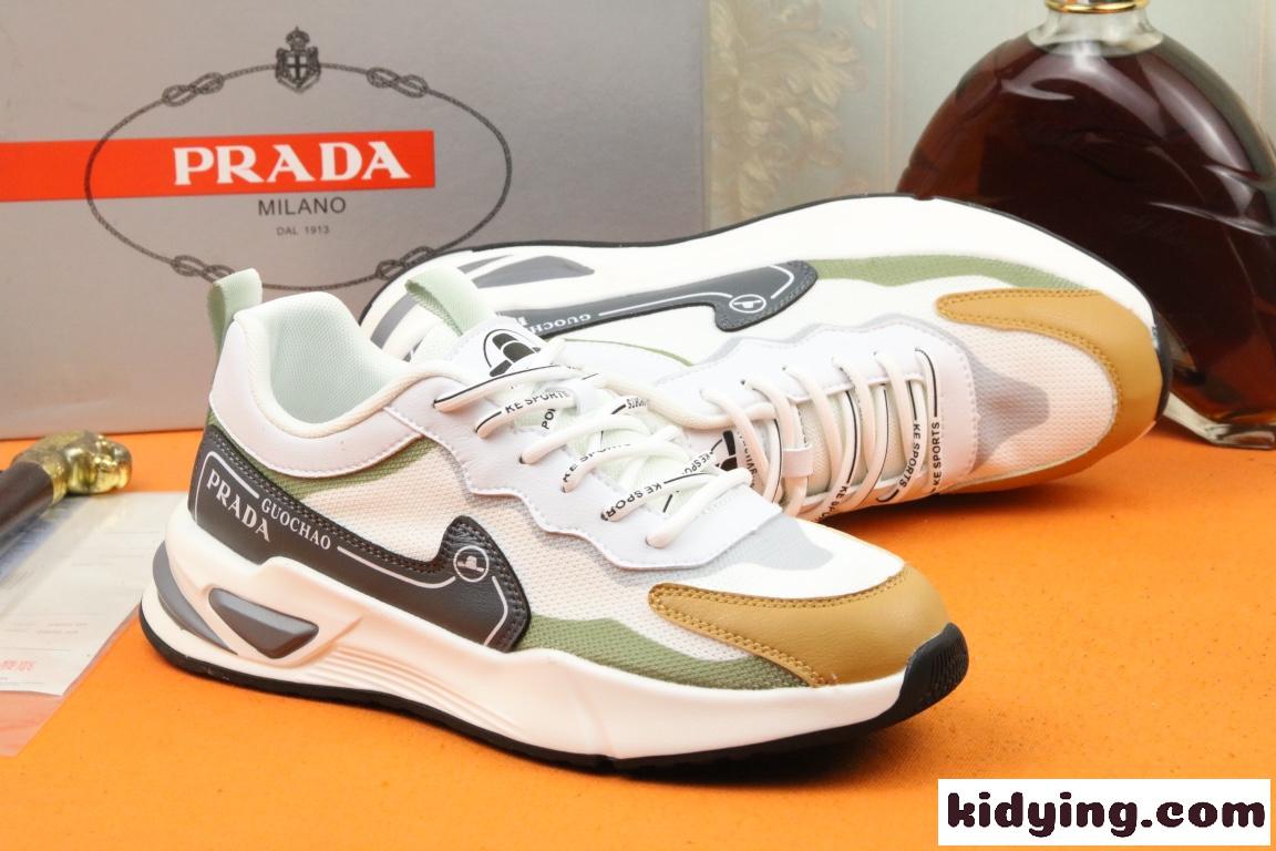 春夏 人気 カジュアル レースアップ プラダ スニーカー コピー レザー メッシュ スポーツジューズ-1