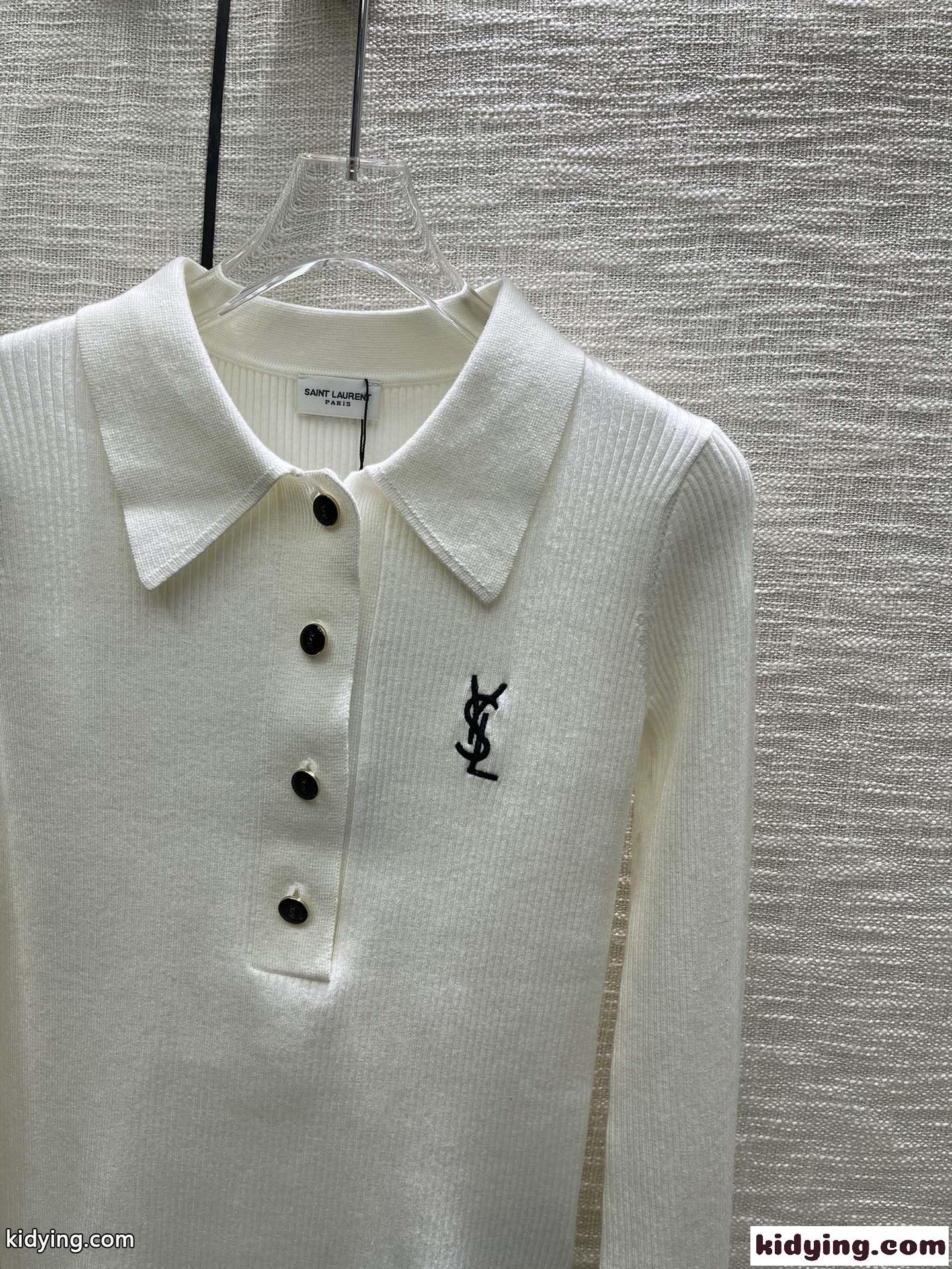 シンプル ロゴ刺繍 リブニット ポロ イヴ・サンローラン セーター コピー-0