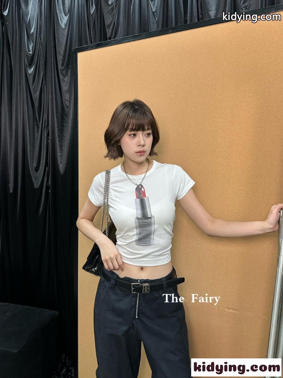 リップモチーフクロップドコットンTシャツ アレキサンダーワング Tシャツ コピー ホワイト-4