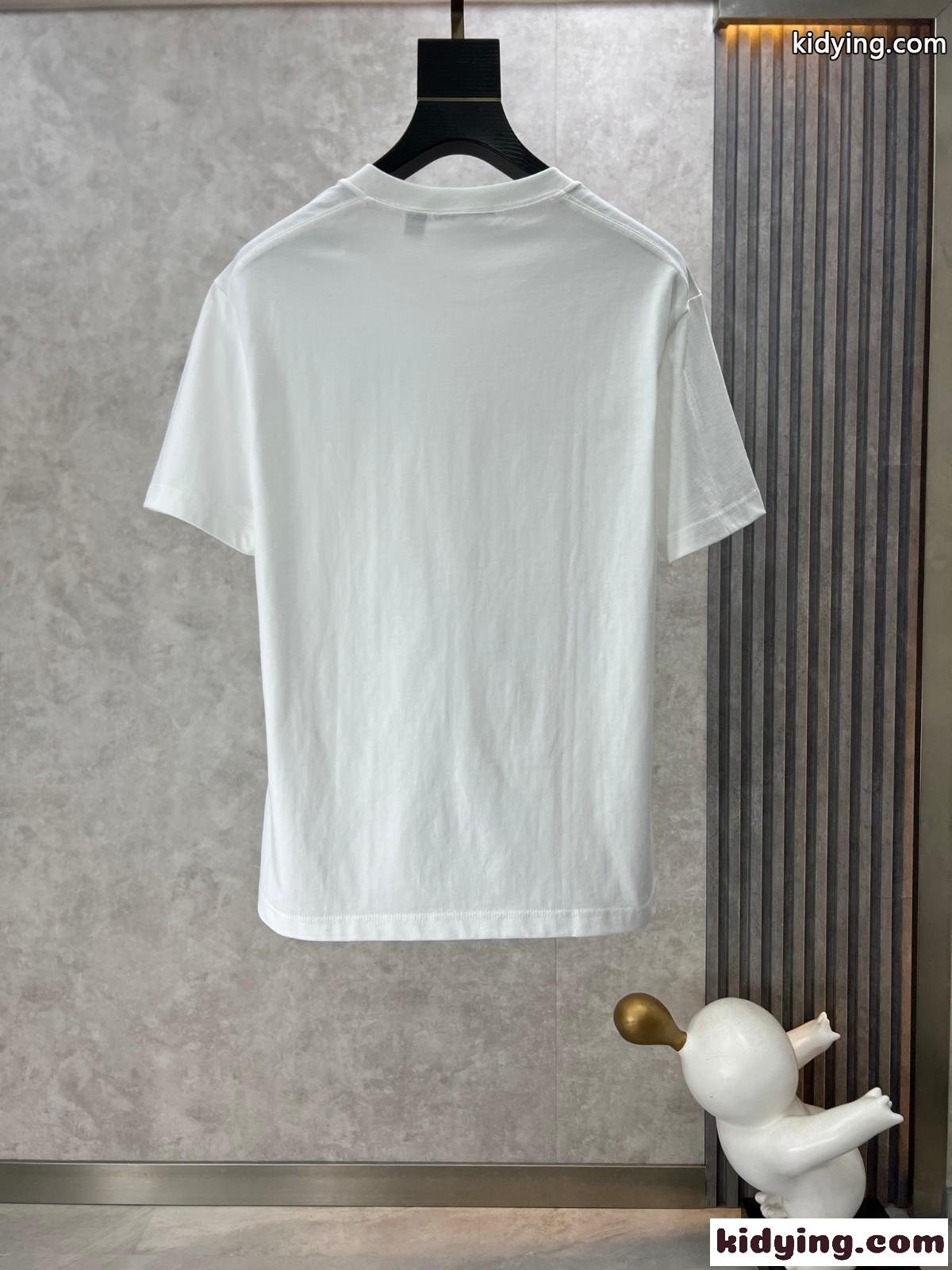 シンプル ロゴ プリント クルーネック モンクレール Tシャツ コピー ホワイト-1