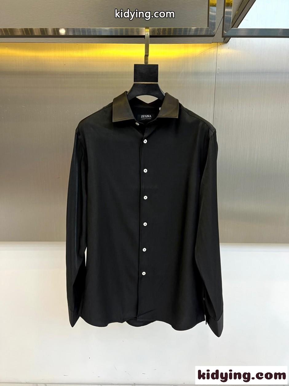 上品 シンプル エルメネジルド・ゼニア シャツ 偽物 合わせやすい 長袖シャツ ブラック-0