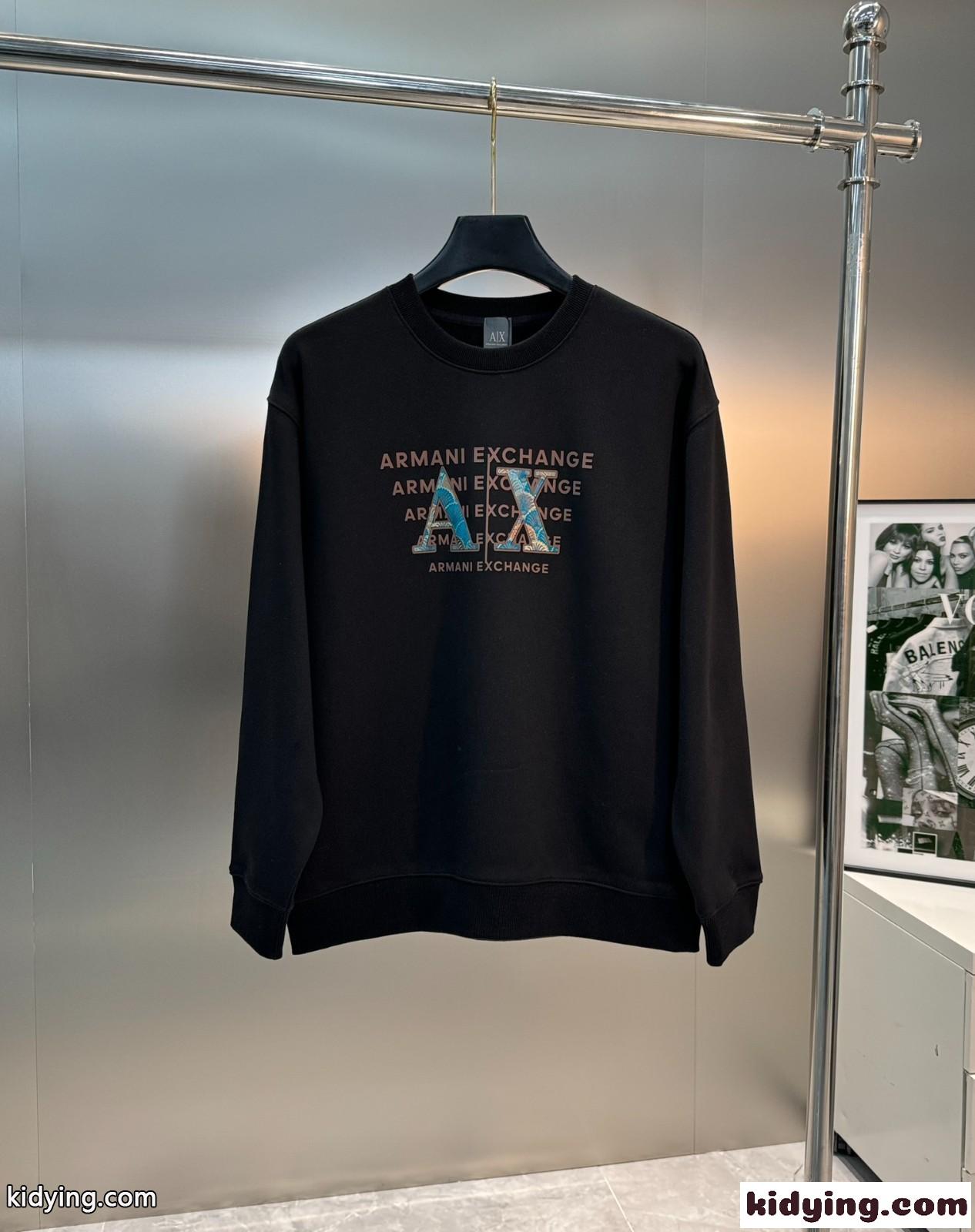 ロゴ コットン スウェットシャツ アルマーニ Tシャツ コピー クルーネック-3