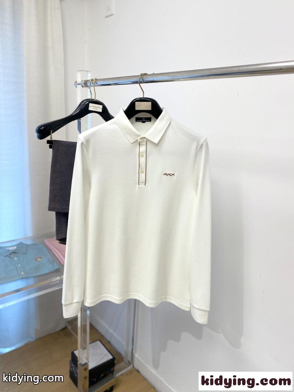 エルメネジルド・ゼニア Tシャツ 偽物 上品 洗練された ロゴ刺繍 長袖ポロシャツ ホワイト-0