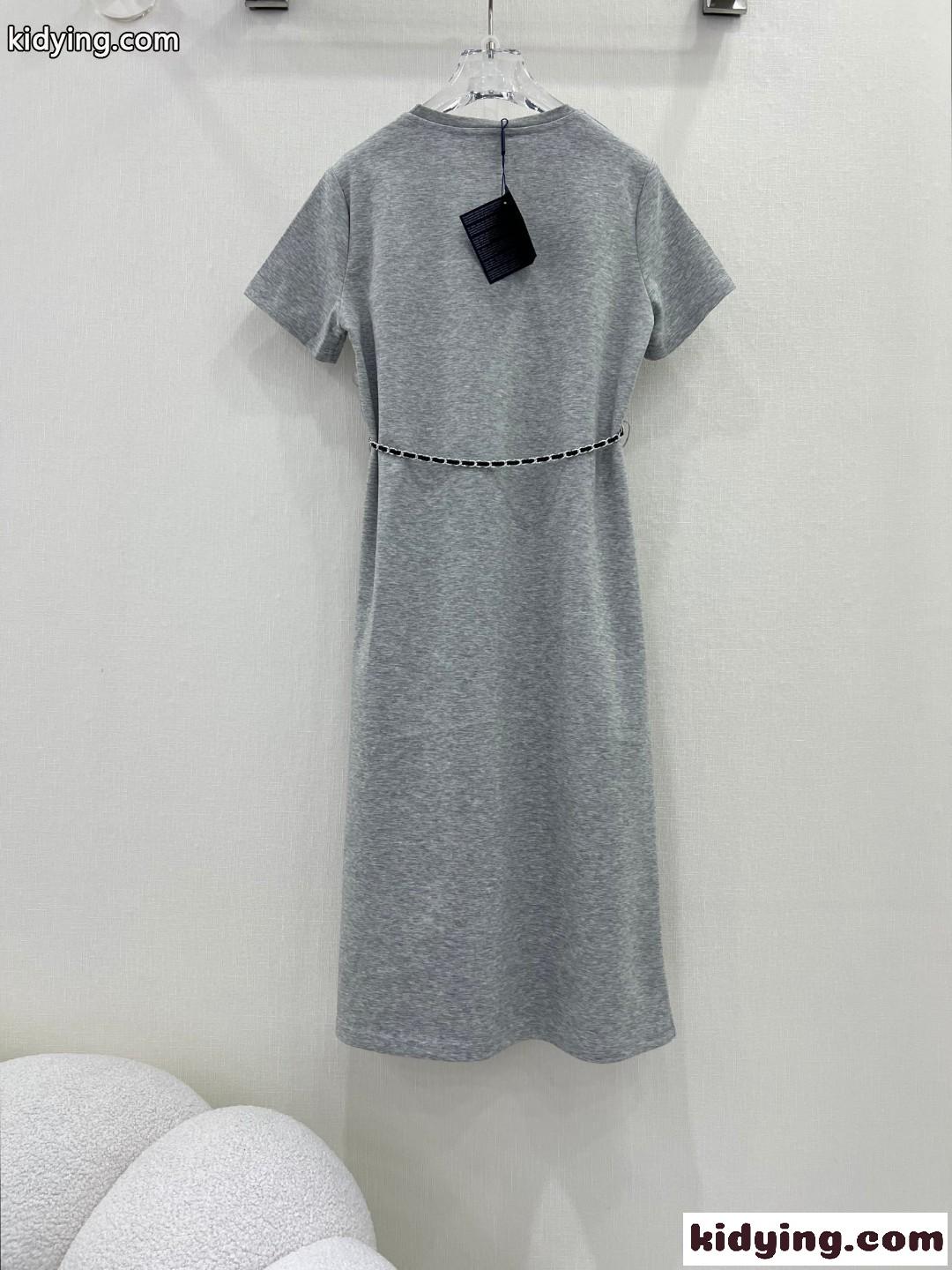 シンプル クルーネック 半袖 Tシャツワンピース プラダ ワンピース コピー レディース グレー-0