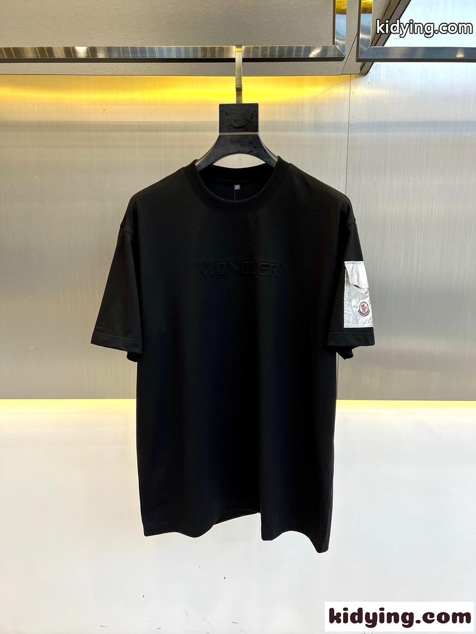カジュアル クルーネック コットン 半袖Tシャツ モンクレール Tシャツ コピー ブラック-0