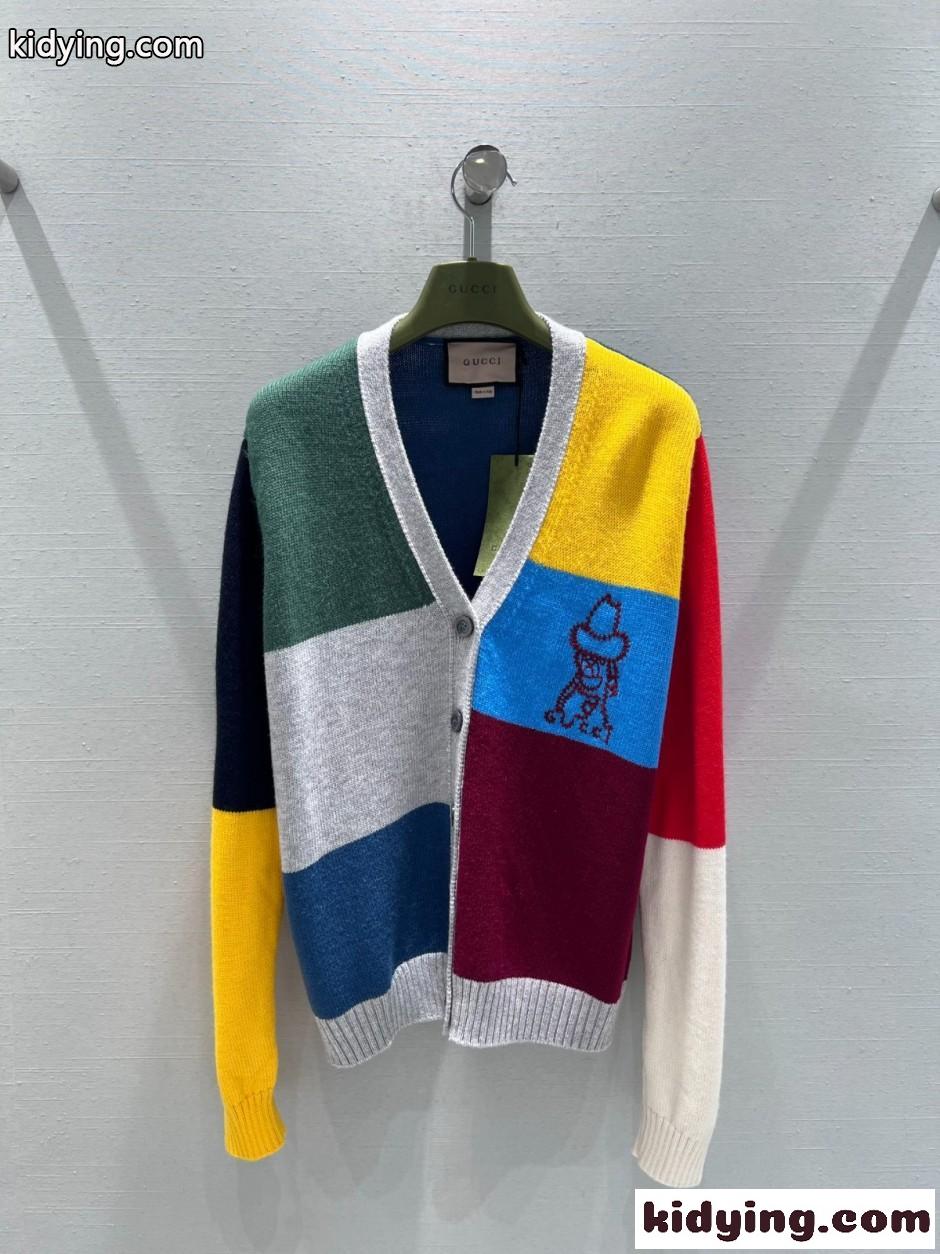 カラーブロックウール＆カシミヤ カーディガン グッチ ニット 偽物 Vネック-1
